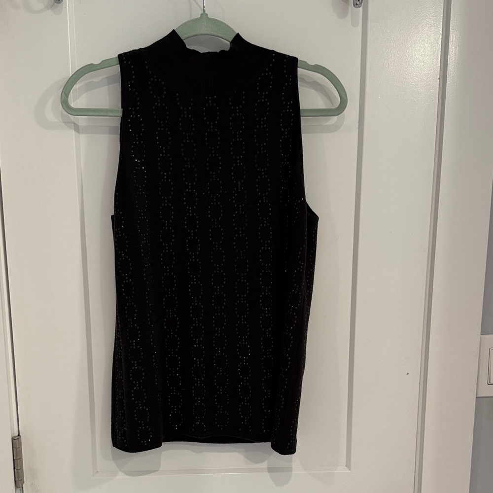 White House Black Market Black Embellished mock turtle neck sweater.